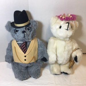 Vintage 1985 KENT Collectibles JOINTED TEDDY BEAR Couple 11"